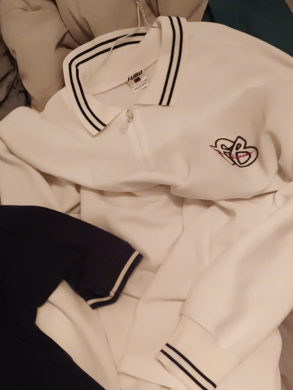 FUBU White Polo Quarter-Zip with Black Stripe Trim
